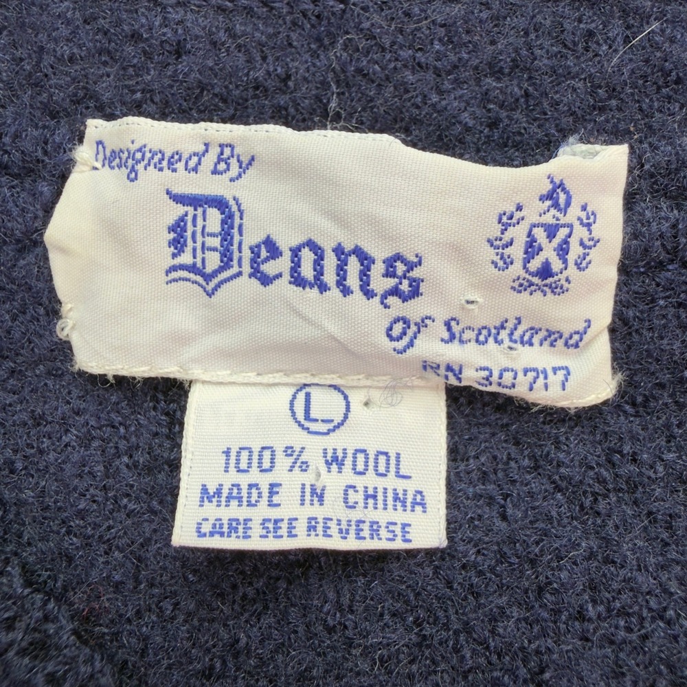 Deans of Scotland Navy Blue Wool Cardigan Sweater Size Large Puff Sleeve Vintage - Picture 4 of 10
